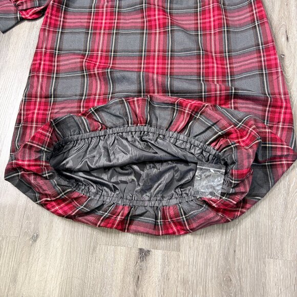 NWT Newport News Plaid Ruffle Rose Neck Midi Dress Red Gray, Fitted Like M - Picture 8 of 14